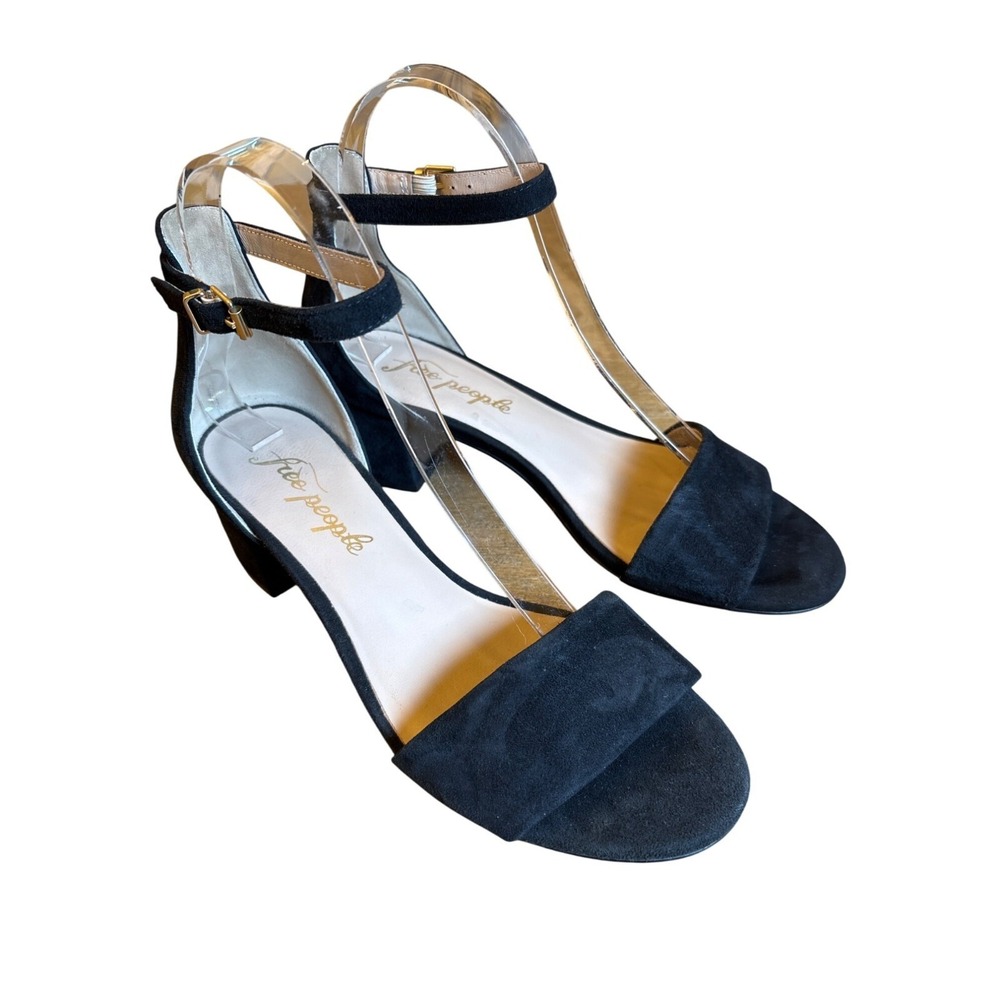 Free People Marigold Shoe 37 /6.5 Black Suede Block Heel‎ Ankle Strap Boho Indie